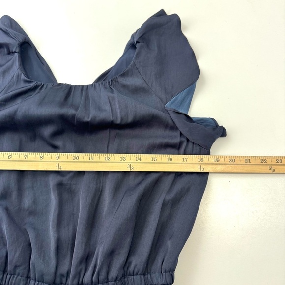 Loft Navy Satin Silky Flutter Sleeve Wide Leg Jumpsuit Sz 8 Contemporary Modern - Picture 12 of 16